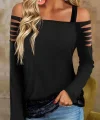 Kadın Uzun Lazer Kesik Detaylı Askılı Viskon Iki Iplik Bluz