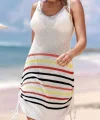 Kadın V Yaka çizgi Desenli Yanlar Asansör Büzgülü Triko Pareo