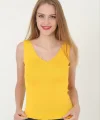 Kadın V Yaka Fırfır Detay Crop - Sarı