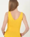 Kadın V Yaka Fırfır Detay Crop - Sarı