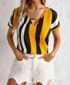 Kadın V Yaka Kısa Kol Mikro Bluz