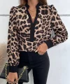 Kadın V Yaka Leopar Desen Mikro Bluz