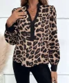 Kadın V Yaka Leopar Desen Mikro Bluz