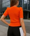 Kadın V Yaka Önü Büzgü Detaylı Triko Bluz