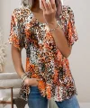 Kadın V Yaka Renkli Leopar Desen Büzgü Detay Süprem Bluz