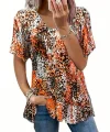 Kadın V Yaka Renkli Leopar Desen Büzgü Detay Süprem Bluz