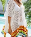 Kadın V Yaka Renkli şeritli örme Triko Pareo