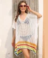 Kadın V Yaka Renkli şeritli örme Triko Pareo