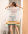 Kadın V Yaka Renkli şeritli örme Triko Pareo