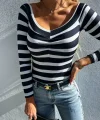 Kadın V Yaka Süprem Kumaş Çizgi Desenli Bluz