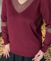 Kadın V Yaka Uzun Kollu Gold Işleme Detay Bluz