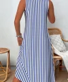 Kadın V Yakalı Askılı çizgili Midi örme Viskon Elbise