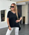 Kadın Viskon Kumaş V Yaka şerit Detaylı Tişört