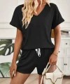 Kadın Waffle şort Tshirt Ikili Takım