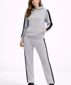 KADIN Yandan Şeritli Eşofman Takım Kapüşonlu Sweatshirt Boru Paça Alt, Oversize 3 iplik Pamuklu - Gri