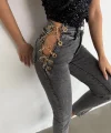 Kadın Yandan Zincir Ve Kuş Gözü Detaylı Jean Kot Pantolon