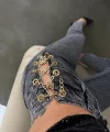 Kadın Yandan Zincir Ve Kuş Gözü Detaylı Jean Kot Pantolon