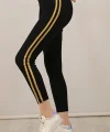 Kadın Yanı Sarı Şeritli Her Gardıropta Olması Gereken Tayt - Siyah