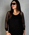 Kadın Yarasa Kol Puantiyeli Tül Detay Bluz