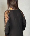 Kadın Yarasa Kol Puantiyeli Tül Detay Bluz