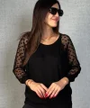 Kadın Yarasa Kol Puantiyeli Tül Detay Bluz