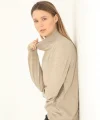 Kadın Yarım Balıkçı Yaka Triko Kazak - Bej