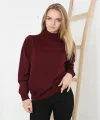 Kadın Yarım Balıkçı Yaka Triko Kazak - Bordo
