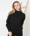 Kadın Yarım Balıkçı Yaka Triko Kazak - Siyah