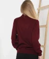 Kadın Yarım Boğaz Triko Kazak yumuşak dokulu Pamuklu ince Dokuma, uzun kollu Rahat Regular kalıp - Bordo