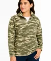 Kadın Yarım Fermuarlı Desenli Polar Sweat – Haki Kamuflaj Yakalı, Uzun Kollu, Oversize Rahat Kalıp - Haki