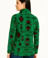 Kadın Yarım Fermuarlı Desenli Polar Sweat Tribal Etnik Desen Yakalı, Uzun Kollu, Oversize Rahat Kalıp - Yeşil