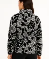 KADIN Yarım Fermuarlı Desenli Polar Sweat Yakalı, Uzun Kollu, Oversize Rahat Kalıp - Siyah