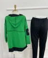 Kadın Yeşil Kapşonlu Etek Ucu Detay Arma Ters Dikiş Gorunumlu Ikili Takım