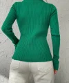 Kadın Yeşil Polo Yaka Parmak Detay Triko Bluz 2047