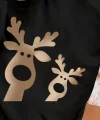Kadın Yılbaşı Özel Uzun Kollu Bisiklet Yaka Geyik Desenli Viskon Iki Iplik Bluz