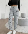 Kadın Yüksek Bel Bağcıklı Desenli Iki Iplik Pantolon