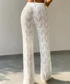 Kadın Yüksek Bel Bağcıklı Desenli Triko Plaj Pantolon