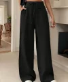 Kadın Yüksek Bel Bağcıklı Geniş Paçalı Uzun Bürümcük Pantolon