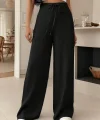 Kadın Yüksek Bel Bağcıklı Geniş Paçalı Uzun Bürümcük Pantolon