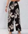 Kadın Yüksek Bel Bağcıklı Yaprak Desenli Süprem Pantolon