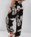 Kadın Yüksek Bel Bağcıklı Yaprak Desenli Süprem Pantolon