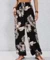 Kadın Yüksek Bel Bağcıklı Yaprak Desenli Süprem Pantolon