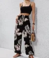 Kadın Yüksek Bel Bağcıklı Yaprak Desenli Süprem Pantolon