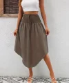 Kadın Yüksek Bel Belden Bağlamalı Asimetrik Kesim Detaylı Sandy Etek
