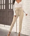 Kadın Yüksek Bel Beli Fırfırlı önden Bağlamalı Ithal Krep Pantolon