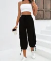 Kadın Yüksek Bel Beli Lastikli Bağcıklı Cepli Kargo Viskon Iki Iplik Pantolon