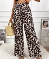 Kadın Yüksek Bel Beli Lastikli Bağcıklı Leopar Desenli Süprem Pantolon