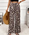Kadın Yüksek Bel Beli Lastikli Bağcıklı Leopar Desenli Süprem Pantolon