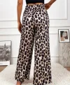 Kadın Yüksek Bel Beli Lastikli Bağcıklı Leopar Desenli Süprem Pantolon