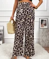Kadın Yüksek Bel Beli Lastikli Bağcıklı Leopar Desenli Süprem Pantolon